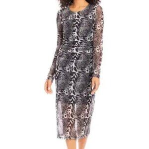 Karen Kane cheetah mesh Shirred midi Dress Size M